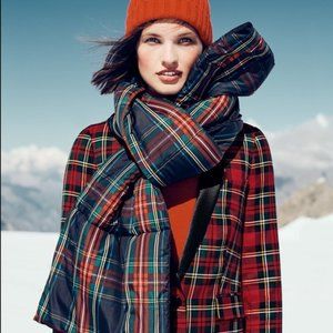 J.Crew Puffer Scarf in Stewart Black Tartan K6256 NWOT